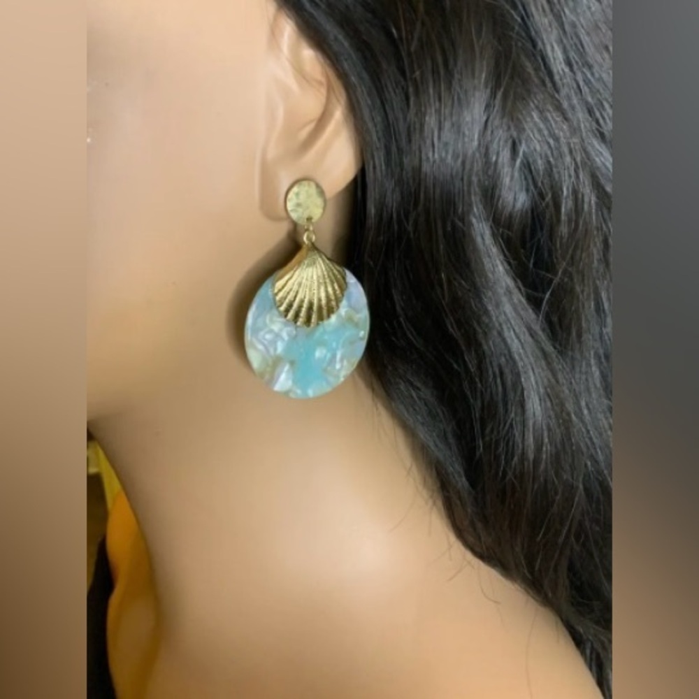 🌺Shell shape Metal Acetate Disc drop Earrings